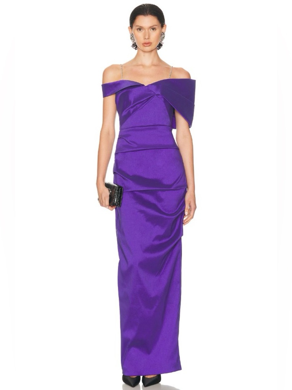 RACHEL GILBERT Dahli Purple cold-shoulder embellished draped shantung gown NWOT